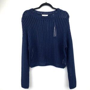 Vince Navy Crochet Open Weave Womens Sweater XS 100% Cotton Made In Italy